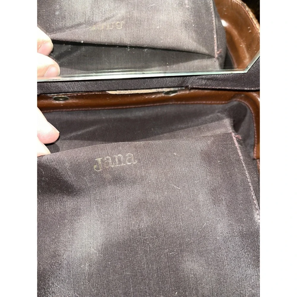 Vintage 60s‎ Leather Purse By Jana , Brass Detail , Mirror